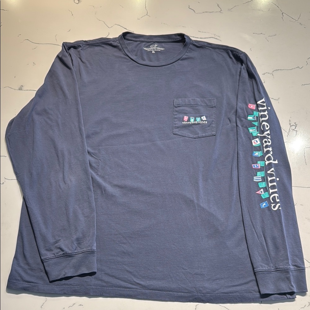 Vineyard Vines Blue Long Sleeve Tee Classic Crew Neck